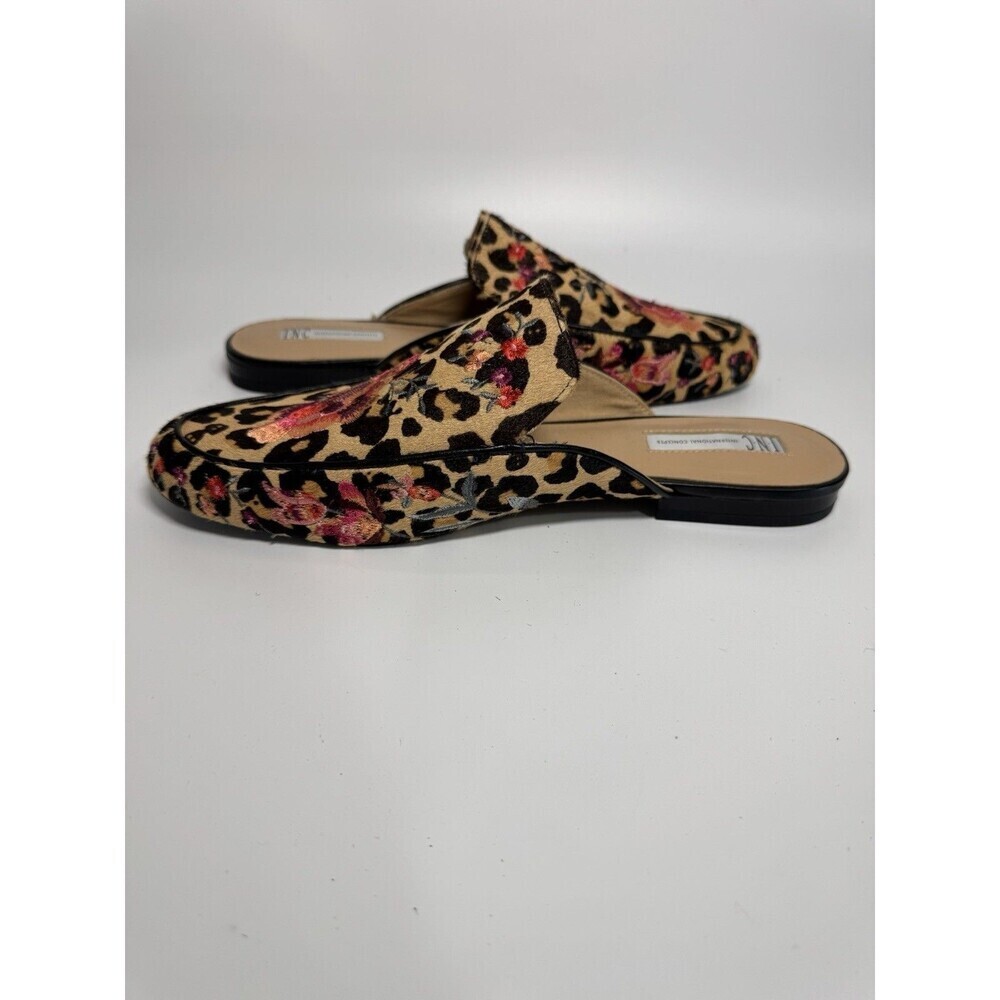 INC Women's Leopard Floral Embroidered Flats Real Calf Hair Mules Shoes 10.5 - Picture 14 of 16